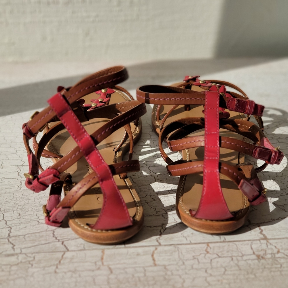 Authentic size 37 Louis Vuitton cage sandals brown leather & dark pink flowers - Picture 4 of 9